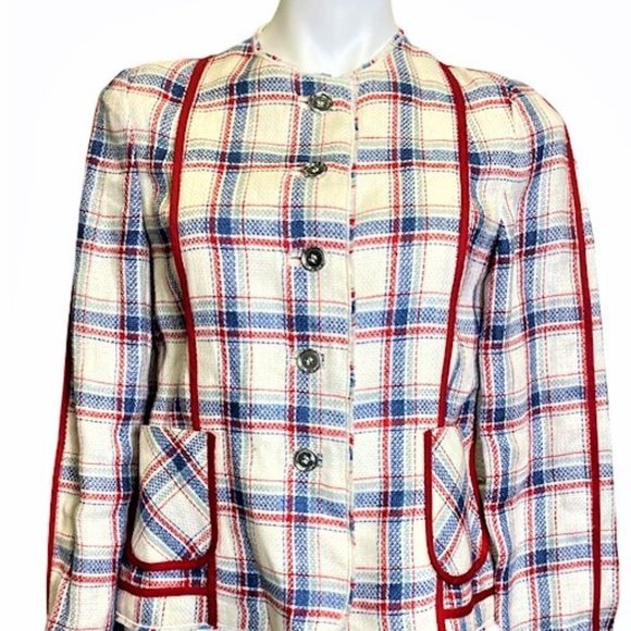 Dolce & Gabbana White Red Blue D&G Linen Trim Jacket
